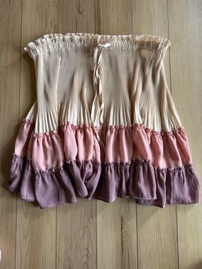Pleated Tiered Midi Skirt in Cream, Pink & Mauve